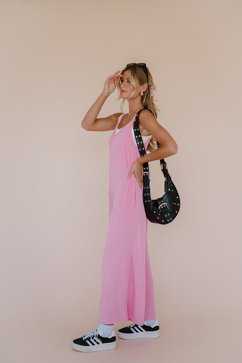 Everyday Ease Ribbed Jumpsuit// Barbie Pink